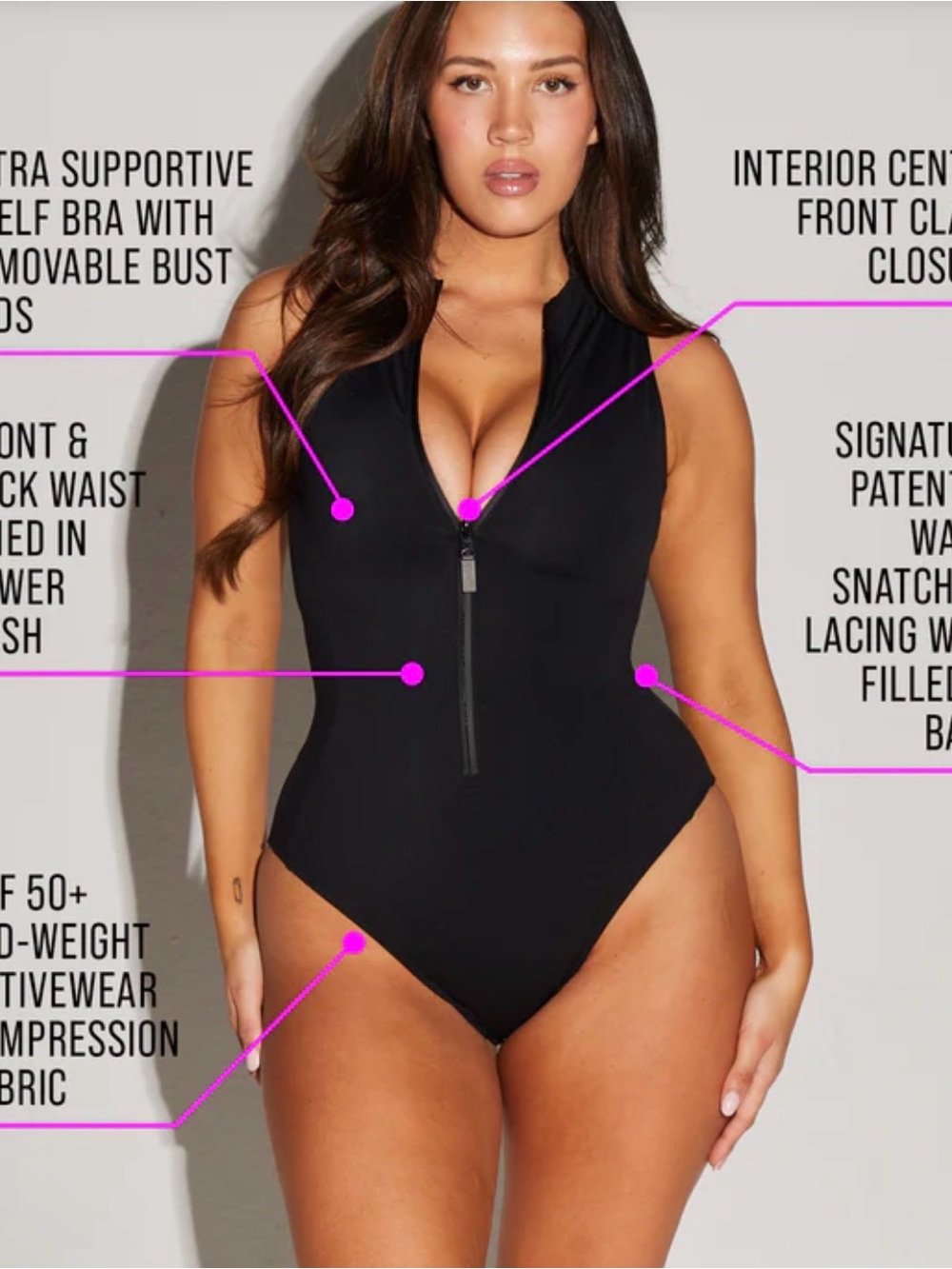Ta3 Surfy Black Zip-Front One-Piece Swimsuit - Picture 3 of 7